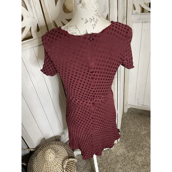 Madewell Burgundy Polka Dot Button Front Swing Dress Flows Size 10 Deep V - Picture 3 of 7